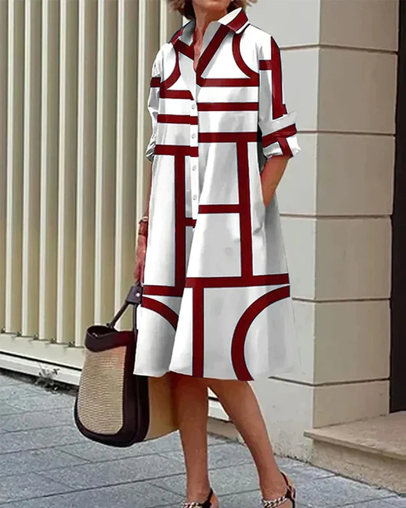 Coleen | Shirt Dress with Bold Line Print and Roll Up Sleeves 4