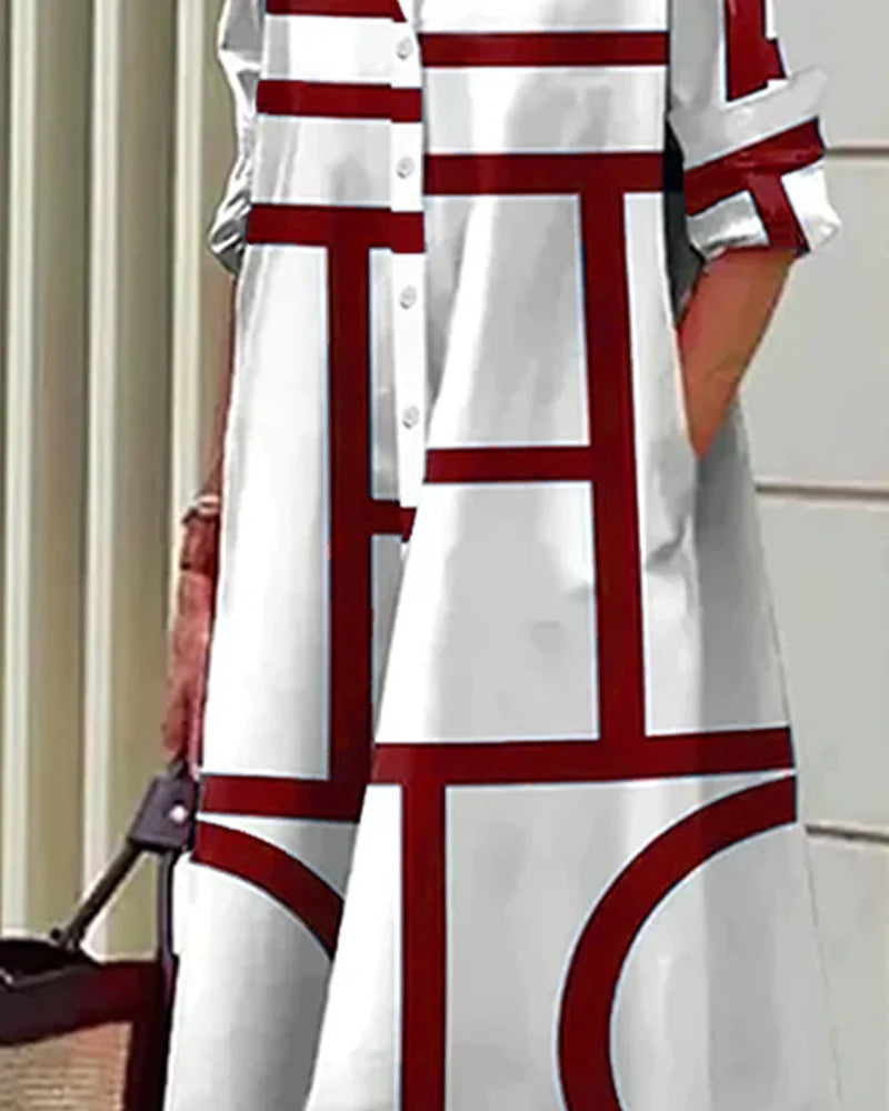 Coleen | Shirt Dress with Bold Line Print and Roll Up Sleeves 5
