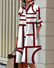 Coleen | Shirt Dress with Bold Line Print and Roll Up Sleeves 6