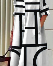 Coleen | Shirt Dress with Bold Line Print and Roll Up Sleeves 8