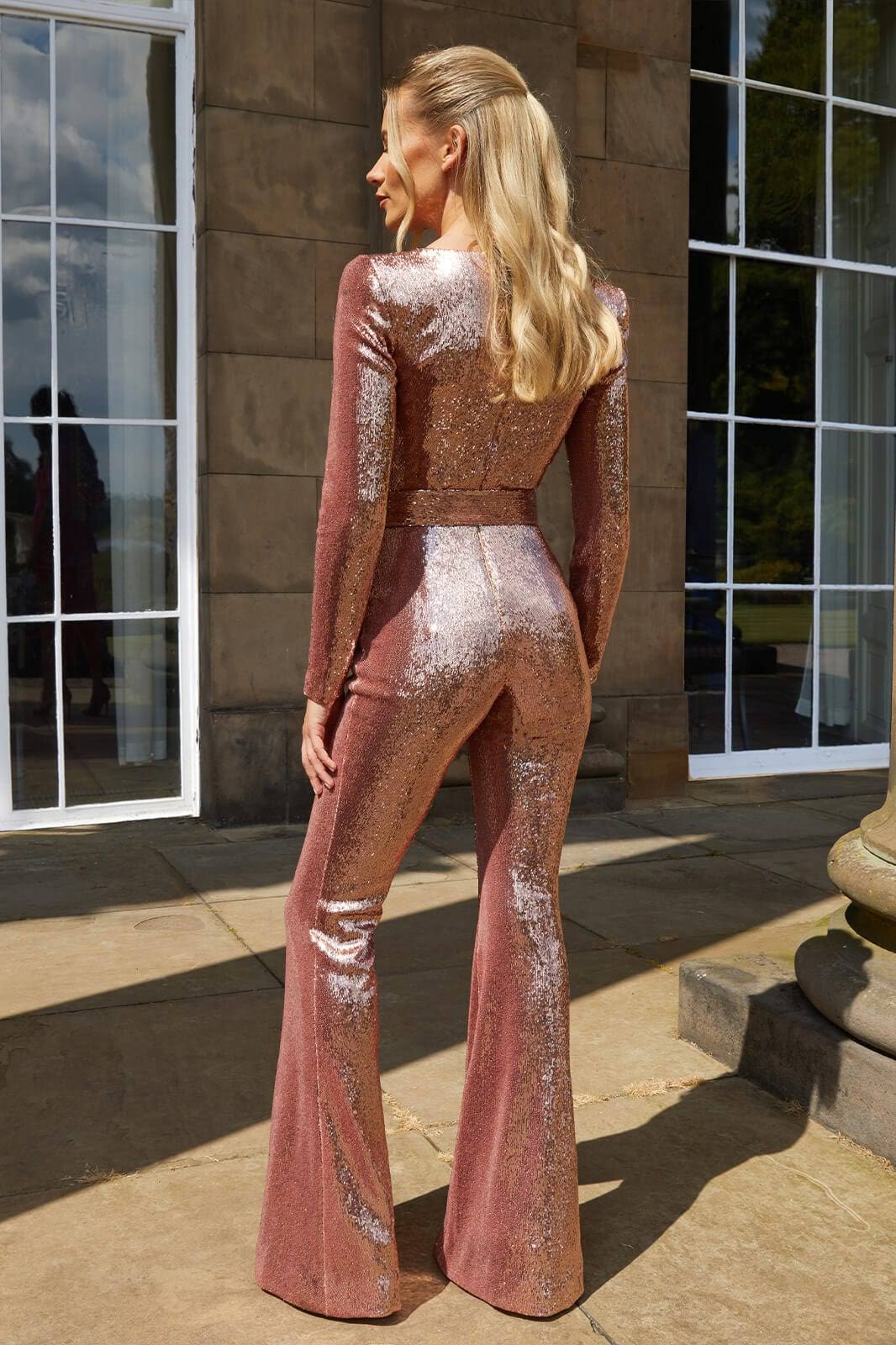 Elegant Sequin Long Sleeve Flared Jumpsuit 4