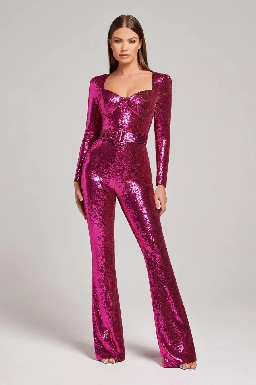 Elegant Sequin Long Sleeve Flared Jumpsuit 5
