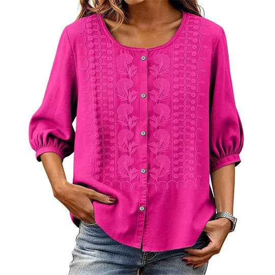 Liesl | Embroidered Button Down Blouse with Round Neck 6