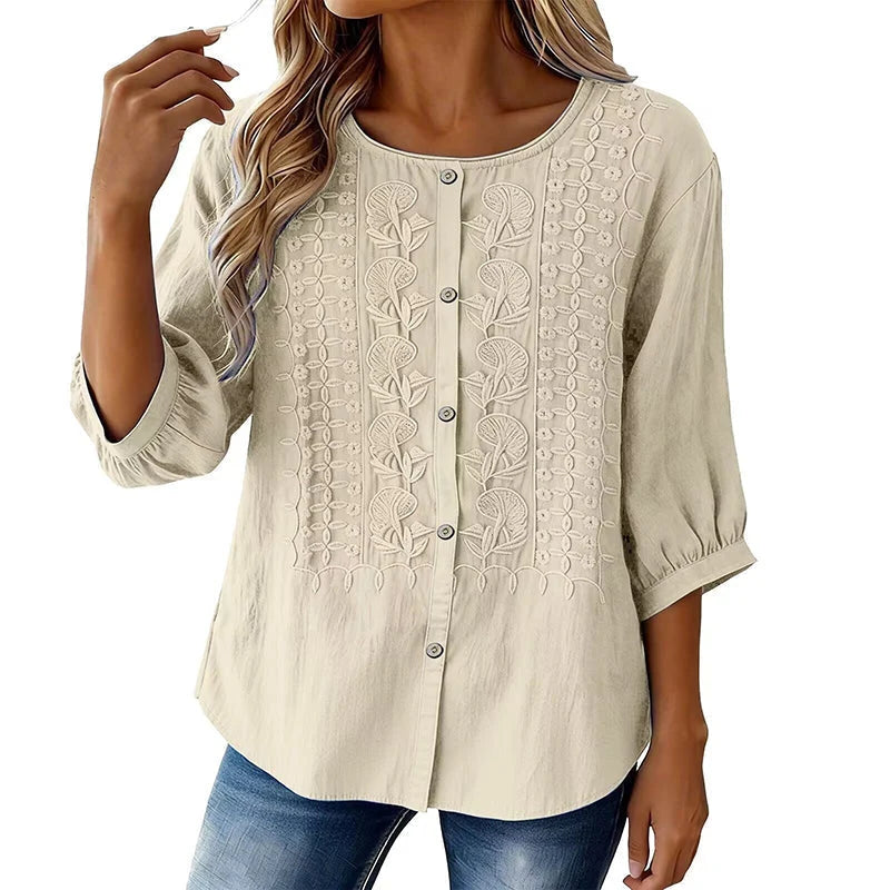Liesl | Embroidered Button Down Blouse with Round Neck 9