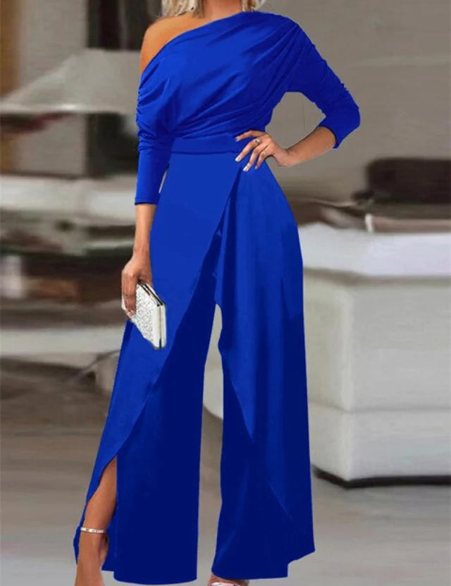 Linen One-Shoulder Jumpsuit | Cinched Wide Leg 1