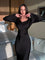 Long-Sleeve Satin Empire Maxi Dress 1