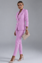 Elegant Women's Suit Set with Buttoned Jacket and Straight-Leg Trousers