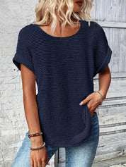 Saga | Waffle Knit Top with Short Rolled Sleeves 4