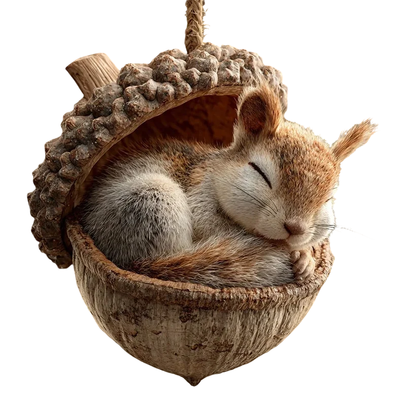 Sleeping Woodland Animal Acorn Resin LED Figurine Christmas Ornament 2