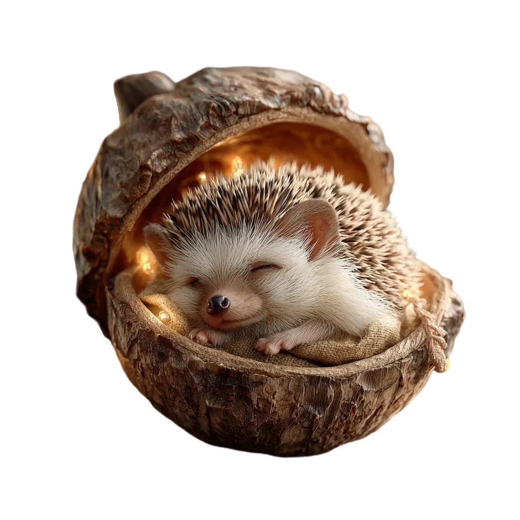 Sleeping Woodland Animal Acorn Resin LED Figurine Christmas Ornament 3
