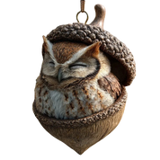 Sleeping Woodland Animal Acorn Resin LED Figurine Christmas Ornament 5