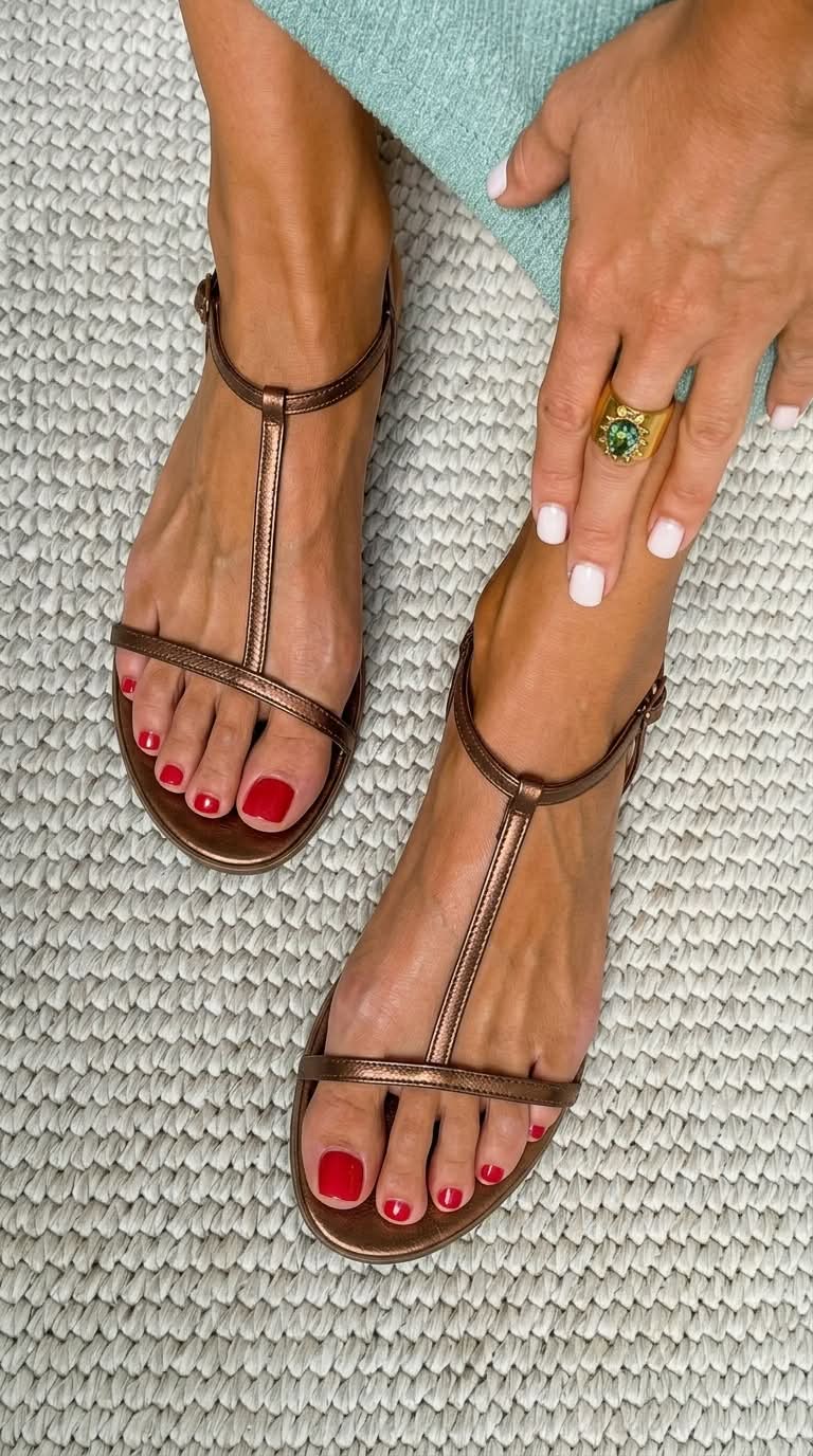 Women's Flat Sandals | Metallic Strap Back-Buckle Sandals 1