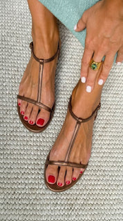 Women's Flat Sandals | Metallic Strap Back-Buckle Sandals 1