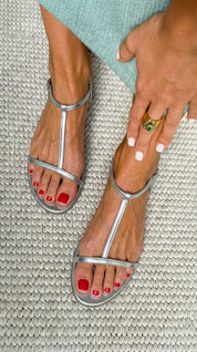 Women's Flat Sandals | Metallic Strap Back-Buckle Sandals 2