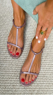 Women's Flat Sandals | Metallic Strap Back-Buckle Sandals 3