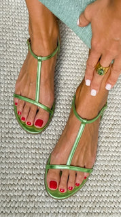Women's Flat Sandals | Metallic Strap Back-Buckle Sandals 4