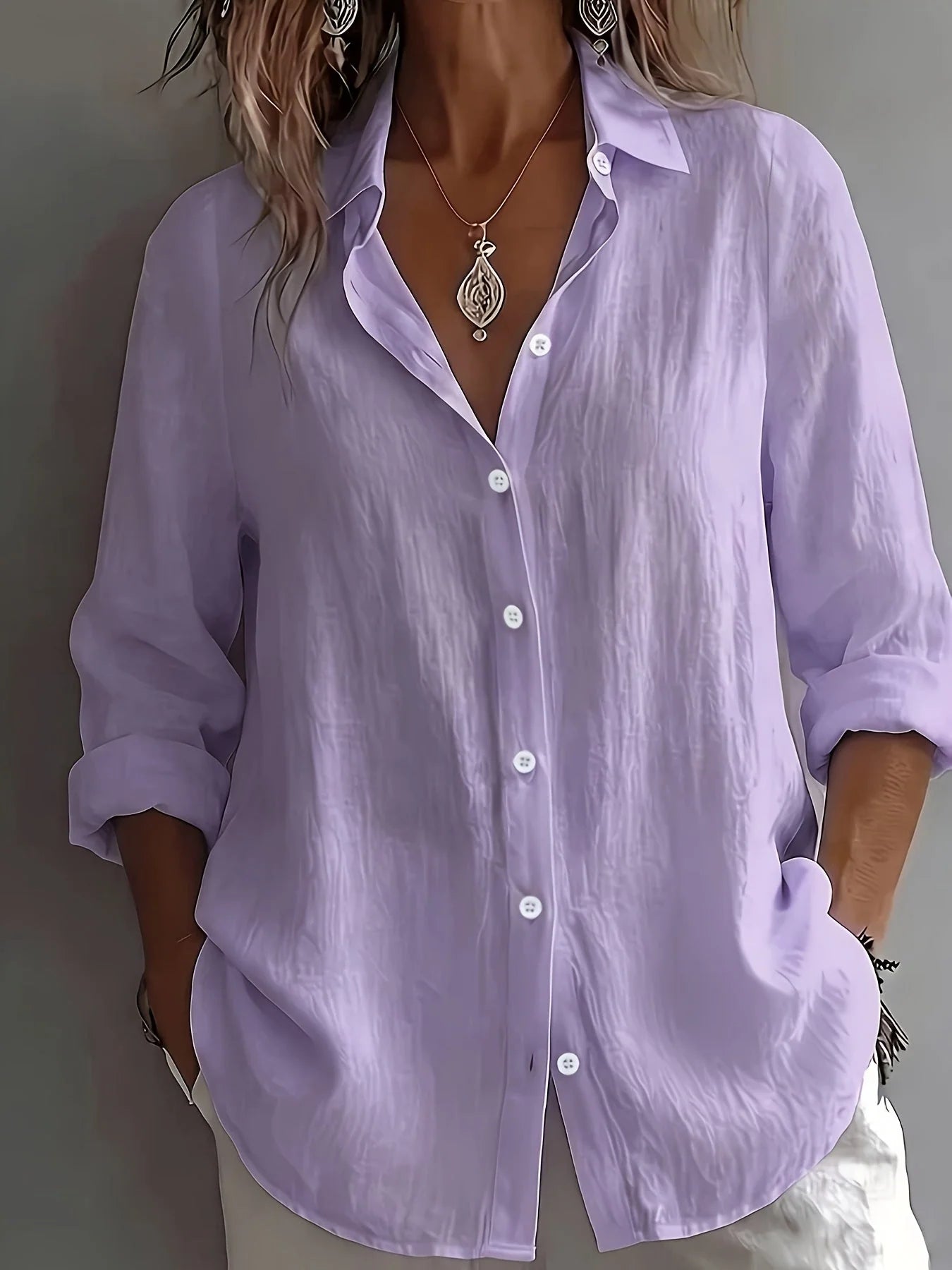 Women's Linen Long Sleeve Loose Fit Shirt 3