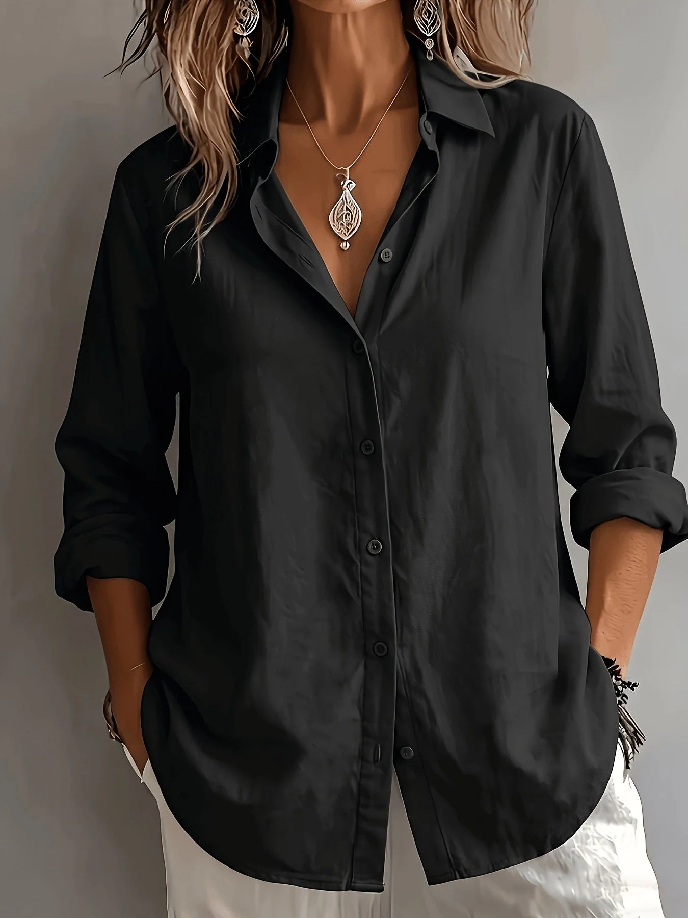 Women's Linen Long Sleeve Loose Fit Shirt 5