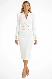 Women's Longline Double-Breasted Blazer Occasion Midi Dress with Buttons 1