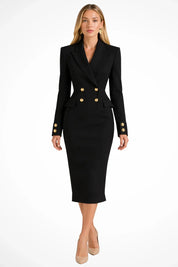 Women's Longline Double-Breasted Blazer Occasion Midi Dress with Buttons 2