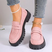 Women's Platform Loafers with Heavy-Duty Treaded Rubber Outsole and Decorative Saddle Strap 4