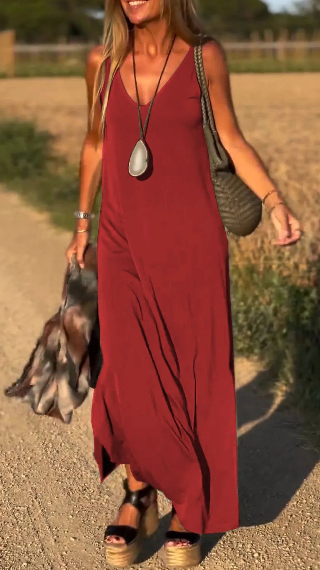Women's Sleeveless Maxi Dress for Summer Comfort Polyester