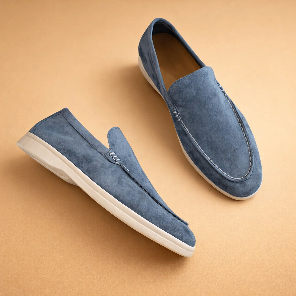 luxury-european-model-shot-blue-suede-loafers-caramel-studio-background.png